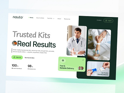 Medical Test Kit Website – Hero Section UI clean medical landing page diagnostic service website fast delivery ui health diagnostics platform health services website health tech website healthcare company site healthcare hero section healthcare ui design homepage hero design lab services website medical ecommerce design medical test kit website medical website design modern healthcare website online health platform online medical store telemedicine web design trusted medical ui wellness service site