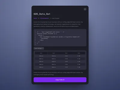 UI Element: Code Snippet admin api app b2b dark mode data design system dev ops enterprise interaction product design saas ui ui design ui kit ux
