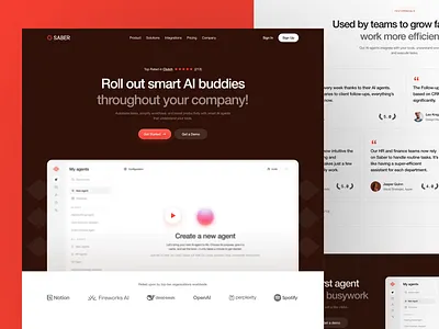 Saber - AI Platform Website ai ai saas animation artificial intelligence chat chat ai clean digital graphic design homepage internet landing page modern motion graphics technology typography ui ux website