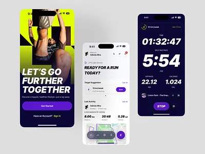 Rapid - Running Tracker App activity calorie challenges clean health heart rate map marathon mobile mobile app modern progress route run running sport tracker ui ux walking