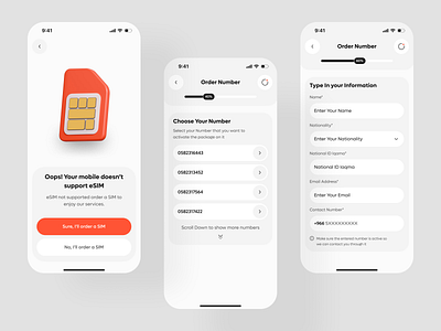Smart Number Selection App Design app design clean interface digital sim esim app mobile app mobile app design mobile ui modern ui number activation number selection smart app smart number telecom app ui design ux design