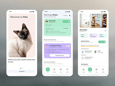 Pals - Pet Health & Care App 🐾 animal branding friendly graphic design mobile apps pastel pets ui