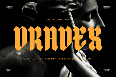 Dravex – Sign Modern Blackletter Display Font blackletter branding display font gothic inspired iu logo magazine modern packaging serif font typography vector vintage