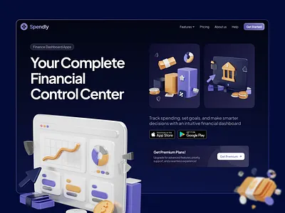 Spendly - Finance Management Hero Section 3d banking design expense finance hero homepage icon illustration invesment management minimal modern money savings tracking ui ux website