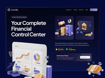 Spendly - Finance Management Hero Section 3d banking design expense finance hero homepage icon illustration invesment management minimal modern money savings tracking ui ux website