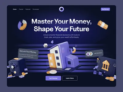 Wealthify - Money Management Hero Section 3d bank budget design finance fintech hero homepage icon illustration invesment minimal modern money saving tracking ui ux website