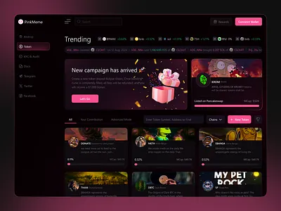 Token Dashboard Design - PinkMeme blockchain design crypto dashboard crypto design product design token dashboard web3 ux