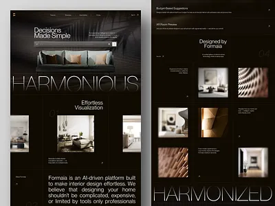 Formaia - AI Interior Design Generator Landing Page Website ai artificial intelligence design design interior furniture home home page interior landing page machine learning modern ui ux web web design website website design