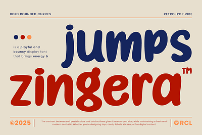 Jump Zingera – Playful Retro Pop Display Font bouncy branding children book cover energic graphic design greeting card illustration logo magazine playful retro pop rounded sans serif typography vector