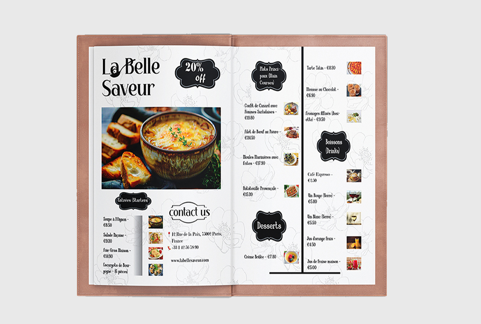 Example of Modern & Professional Menu Design