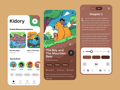 Kidory - Audiobook Mobile App Exploration app audio audiobook book children ebook education kids mobile parent parenting reading stories ui