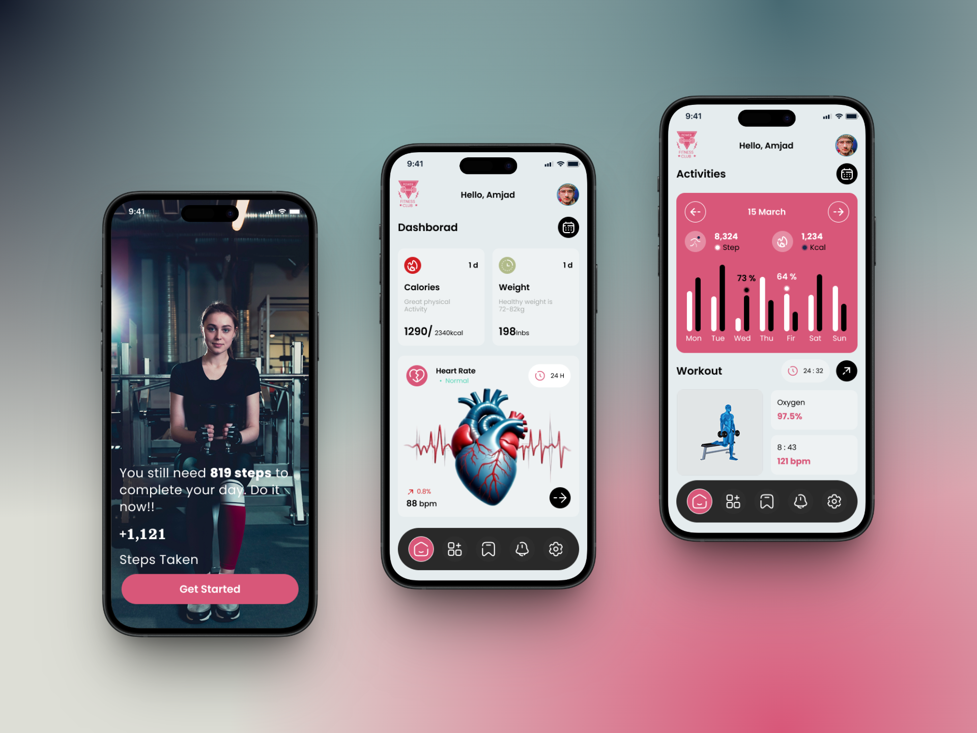 Health app design activitytracker appdesign calories cleanui dashboard fitnessapp healthapp heartrate mobileapp modern productdesign steps uidesign uiux workout