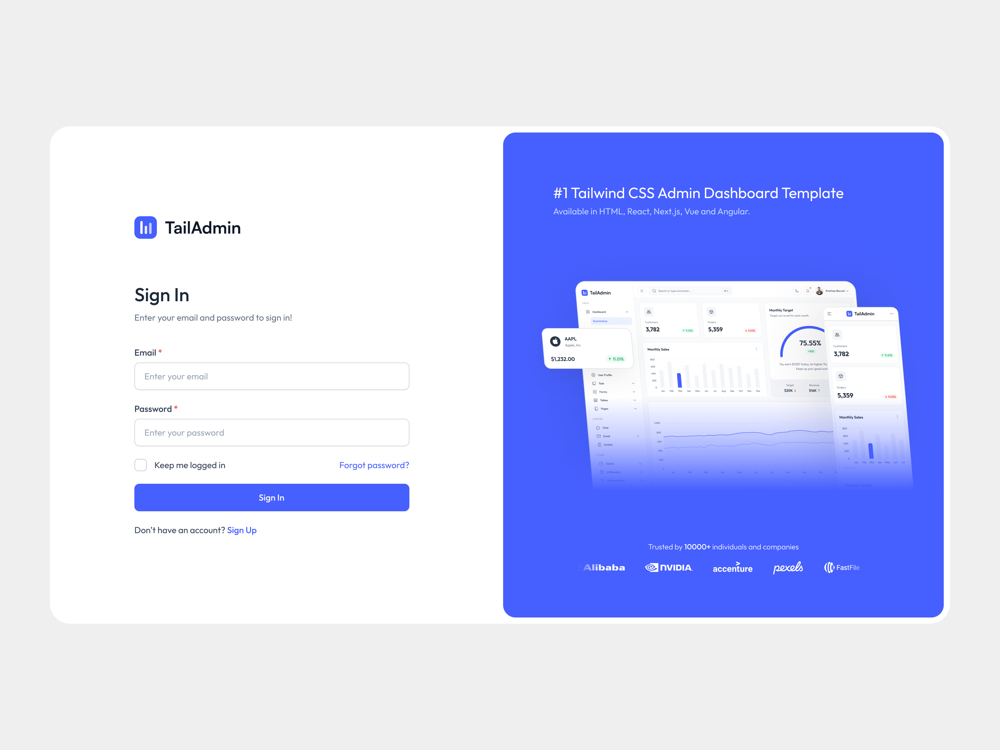 Sign In Page – TailAdmin Dashboard login react dashboard sign in signin
