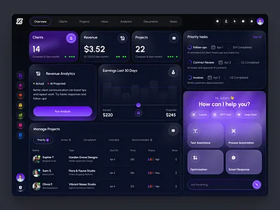 Loop AI - Project Management CRM Dashboard ai ai assistant ai dashboard b2b saas crm crm dashboard crm home page crm portal crm ui design dashboard dashboard ui hr management dashboard project management saas saas dashboard task task dashboard task management web app