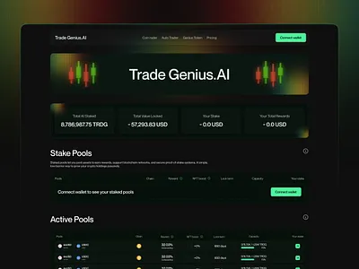 AI-powered Crypto Investments - Landing Page ai ai platform analytics clean crypto landing page page platform signals staking landing page staking page trading web web design website