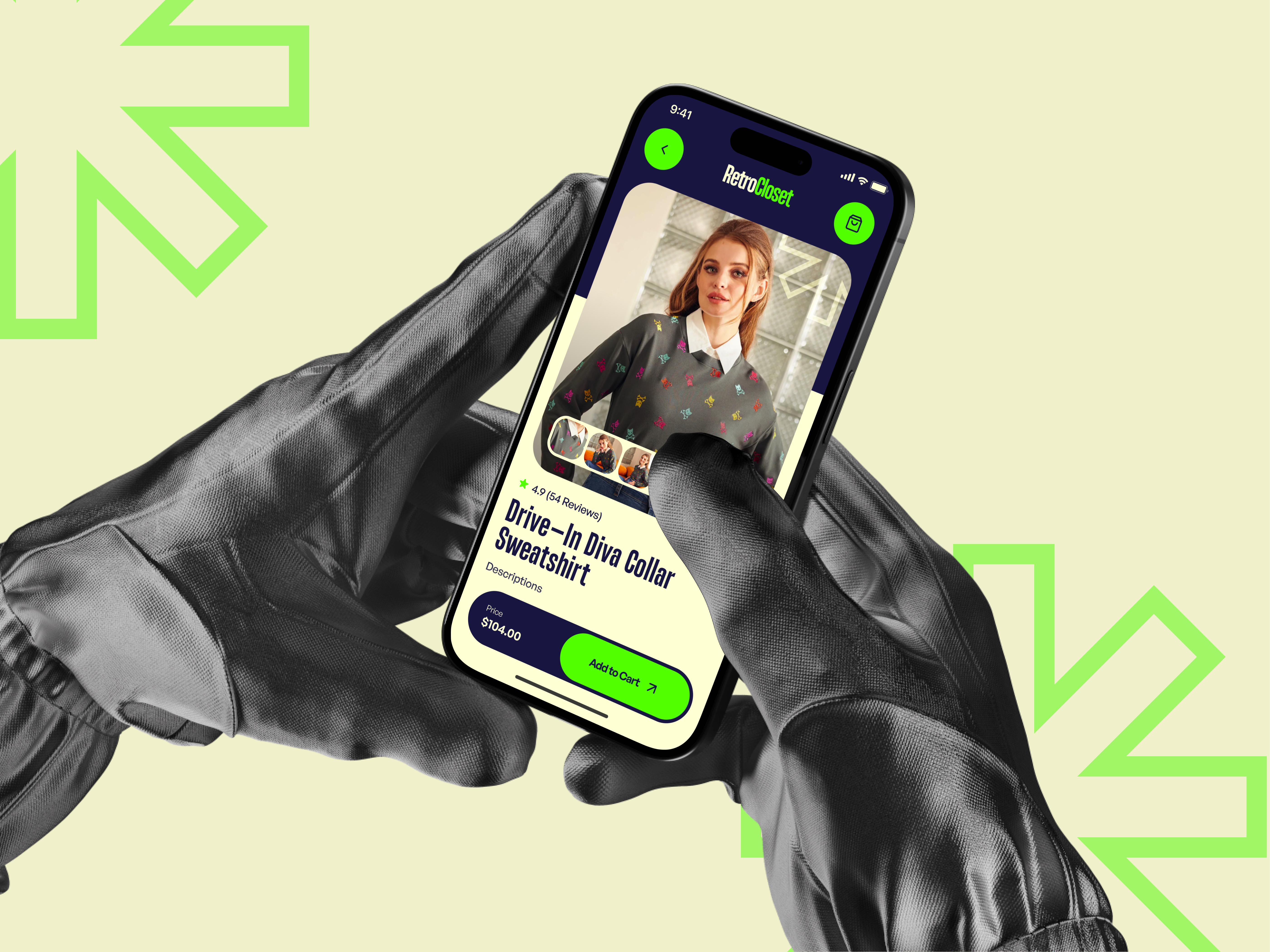 RetroCloset: Vintage style, modern shopping rounded controls ui