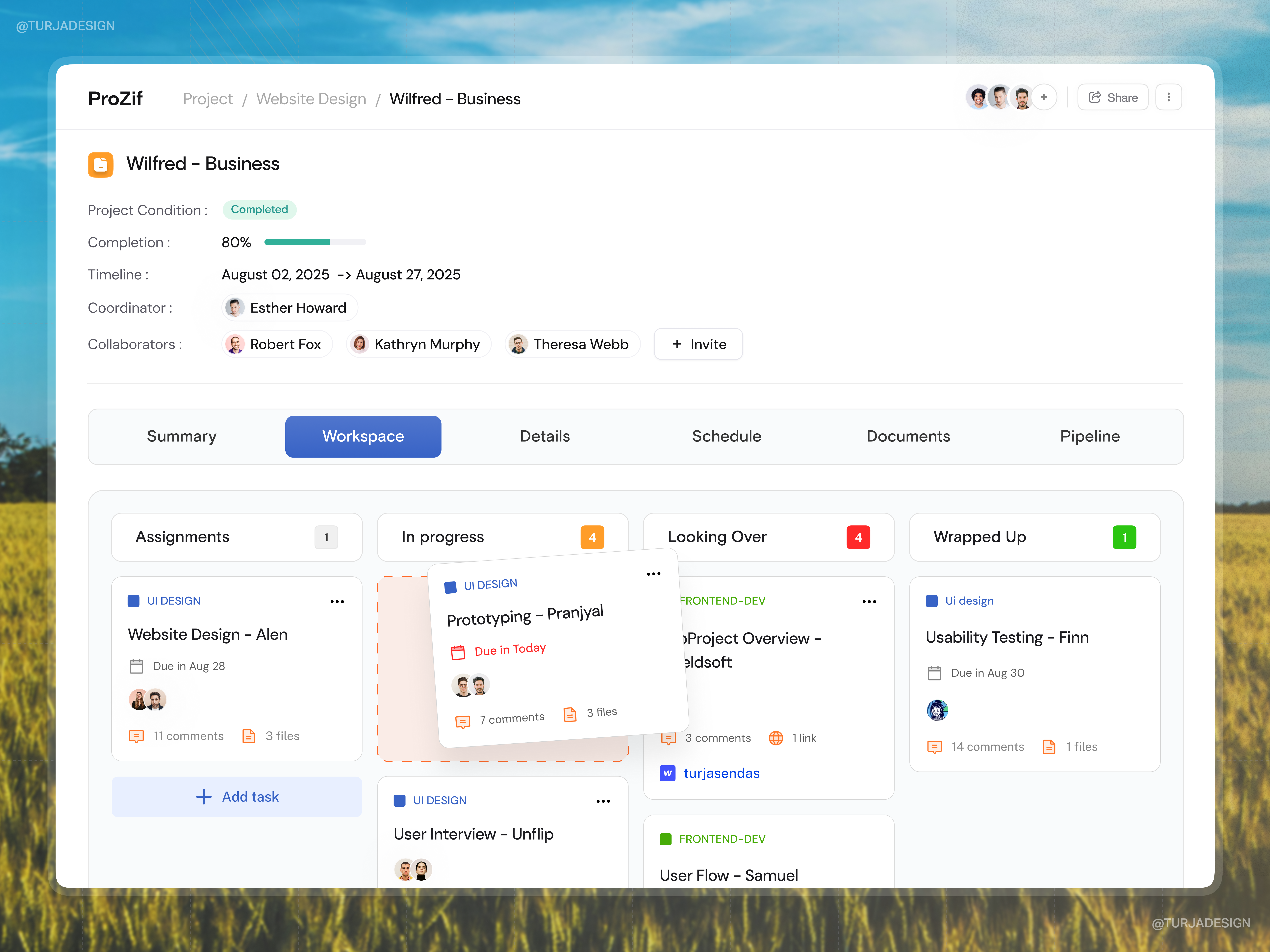 Prozif SaaS Project Management collaborationtools dashboardui designsystem digitalproductdesign figmadesign product design productdesign projectmanagementtool saasproduct startuptools teamalignment teamcollab turjadesign uidesign uxdesign webappui workdashboard