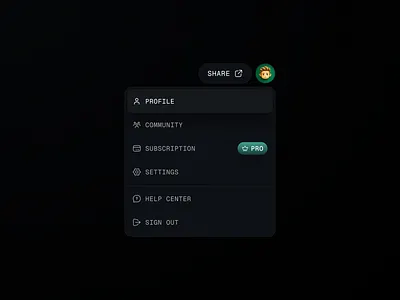 Profile with Dropdown account app design card component components dark dark mode darkmode dropdown icon items menu navigation product design profile saas sidebar ui user ux