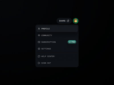 Profile with Dropdown account app design card component components dark dark mode darkmode dropdown icon items menu navigation product design profile saas sidebar ui user ux