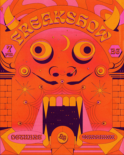 Freak Show Poster art colors design editorial art flat flyer gradients graphic design halloween hellmouth illustration motion graphics party poster psychedelic rave retro trippy vector