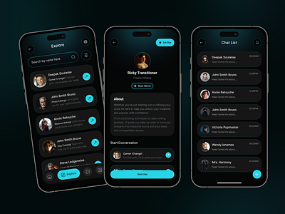 AI Powered Learning Mentor Mobile App UI/UX Design about page ai ai application ai learning ai mentor ai mentor app ai powered aieducation aipowered chat page clean ui dark mode explore page futureoflearning mobile app onboarding personalizedlearning smartmentorapp techforgrowth ui