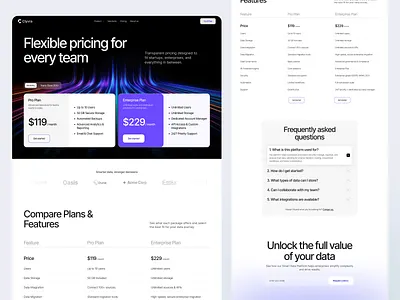 Data management platform website pricing page data management design finance interface pricing product service startup ui ux web website