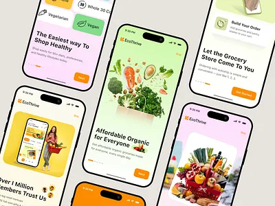 Grocery App UI Design | Splash & Onboarding Screens app design e commerce app ecommerce app grocery app ios mobile mobile app onboarding onboarding experience onboarding screen onboarding ui shopping app splash screen user onboarding
