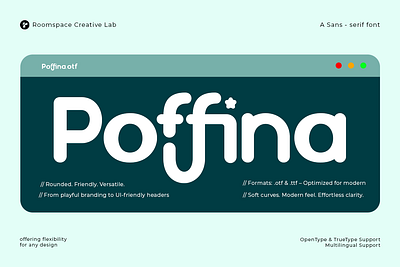 Poffina – Modern Soft Playful Sans Serif Font branding display friendly fun graphic design illustration journaling kids lifestyle logo magazine modern packaging playful rounded sans serif typography vector