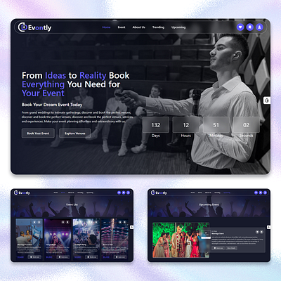 Evontly – Event Management & Booking Template 3d animation auth branding design event eventbooking eventmanagement eventtemplate graphic design illustration logo motion graphics typography ui ux vector
