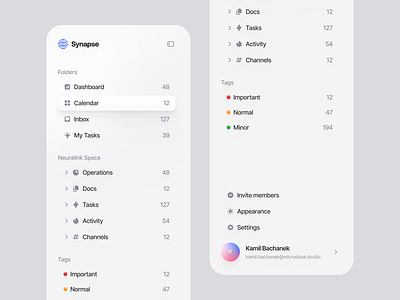Sidebar - Synapse bachanek collapse dashbaord graphic design icons kamil microdose navigation saas sidebar ui ux
