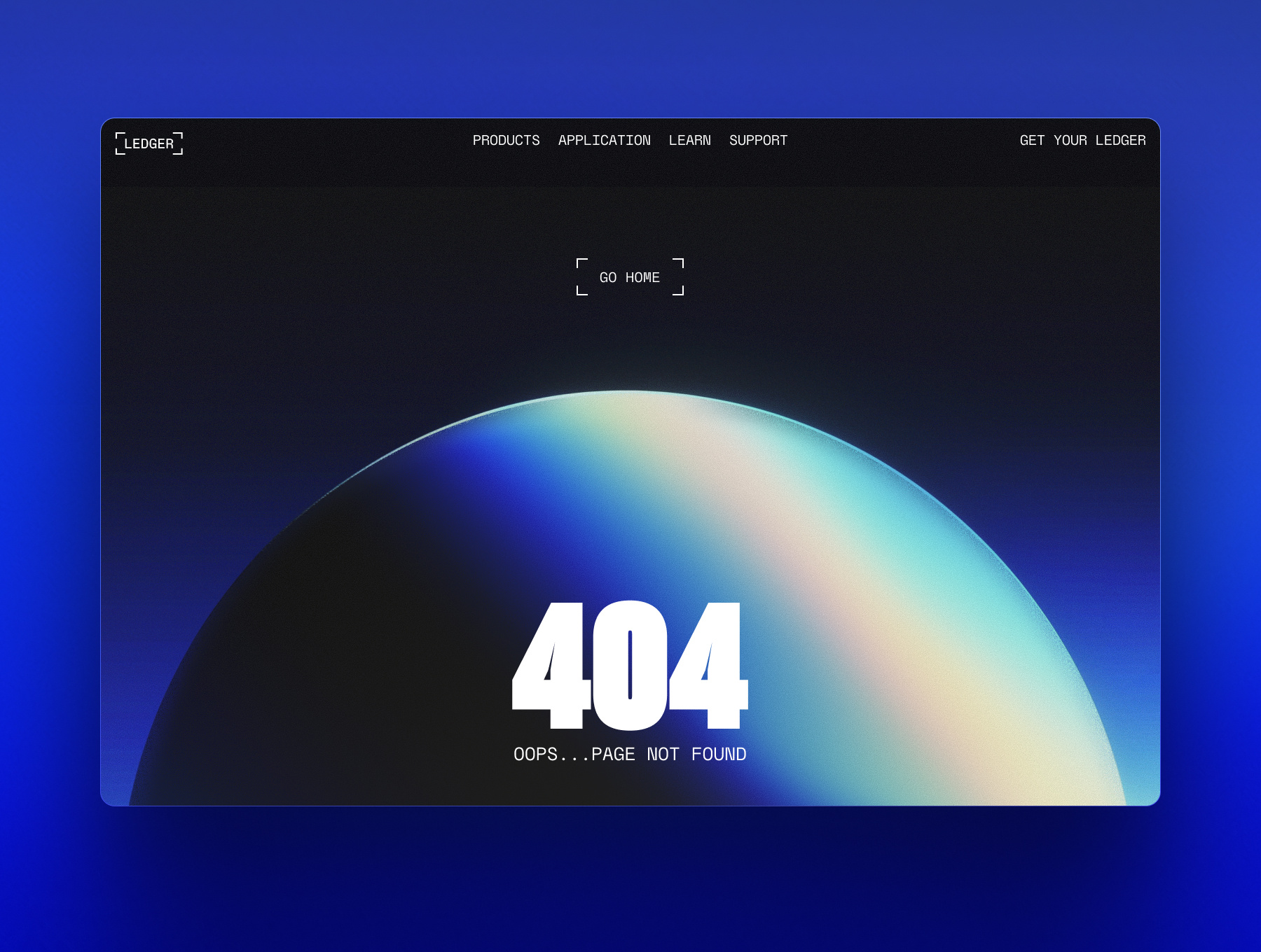 Neon Planet 404 — Ledger-style Error Page 404 404 page crypto daily ui dailyui dark mode error page figma glow gradient iridescent minimal neon space ui ux web design web3