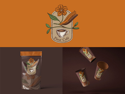 Fleur Cafe' branding illustration logo packaging