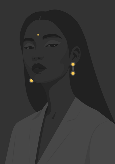 Nightfall's Radiance Illustration black and white design girl gold graphic design illustration indian painting women