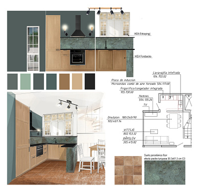 Turnkey Villa Project. Kitchen. Concept collage. colorful interior concept ikea kitchen interior architecture interior collage interior transformation modern interior moodboard turnkey villa project turquois blue wood kitchen