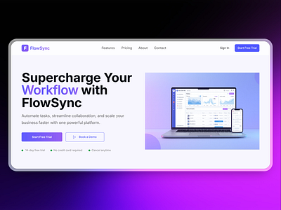 FlowSync – SaaS Landing Page Design application ui automation design landing page design saas saas landing page saas startup ui ux website user interface workflow website design