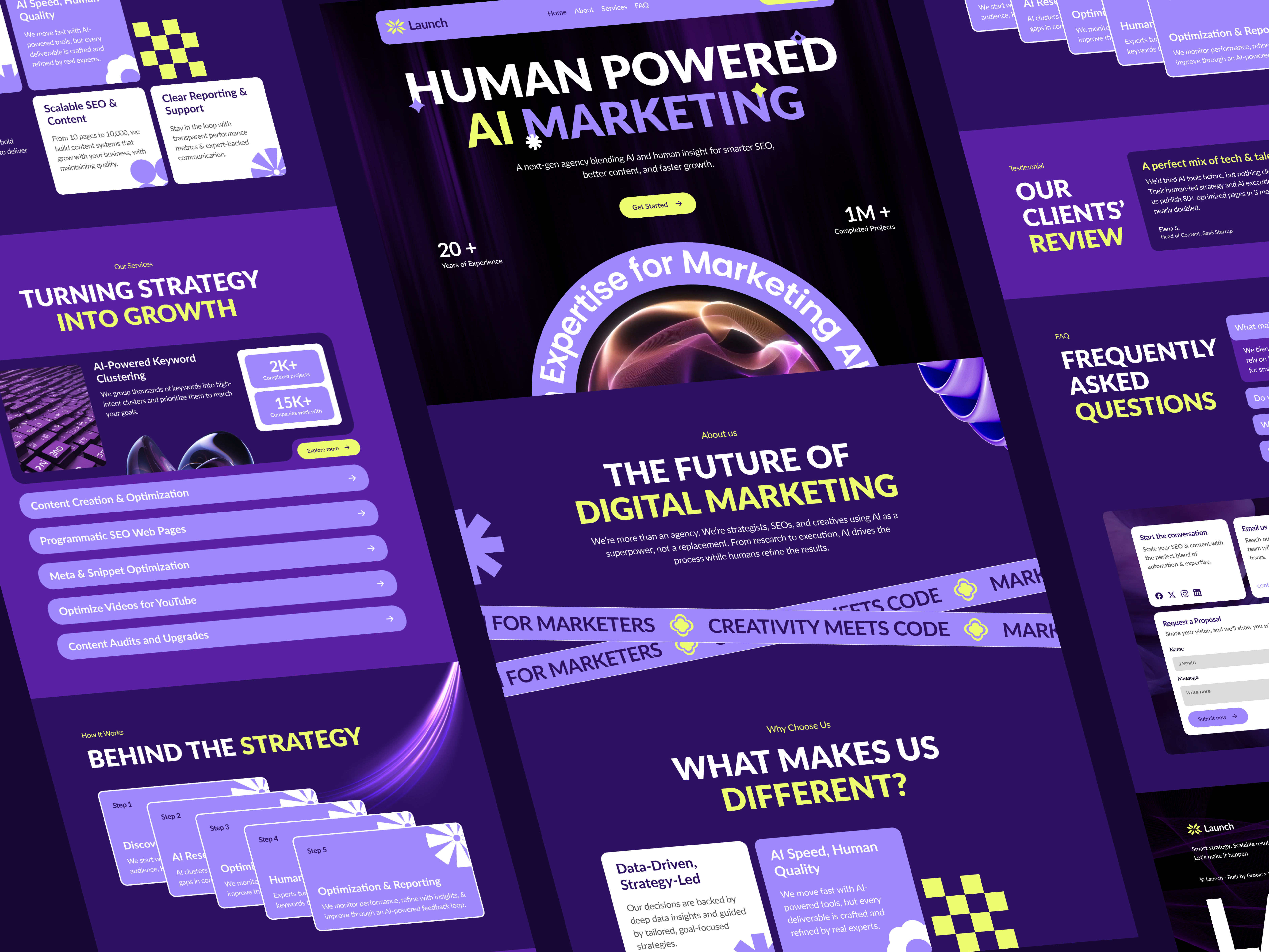 Launch - AI Marketing Agency Landing Page agency aiagency clean creative creativecommunity dark design digitalagency eo creative designportfolio framer homepage landing page marketing portfolio seo shabnamaishwarja ui uiux web website