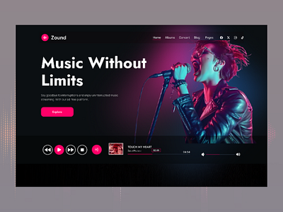Music landing Page creative design creative website interactive design landing page modern design modern web design modern website music music app music landing page music library design music website sound uiux design web design web ui