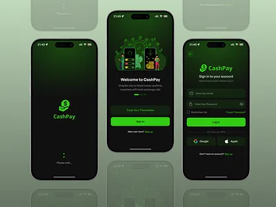 Onboarding & Login Screen | Remittance Mobile App cashpay log in loginscreendesign mobile app money money app money transfer onboarding sign up payment app register remittance remittance app saas send money sending sign in splashscreen transfer ui design uiux