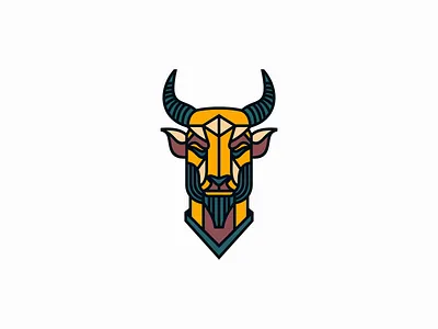 Geometric Minotaur Logo animal bold branding bull colorful design geometric identity illustration lines logo mark minotaur myth powerful strong symbol vector