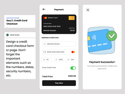 Credit Card Checkout | Day 2 - 100 Days of Daily UI Challenge checkout creditcarddesign daily ui challenge figma mobileapp paymentui product design ui uidesign uxdesign