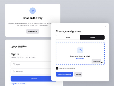 Modal variations - B2B SaaS clean contract document signing drag and drop login minimal modal popup signature ui ui components upload ux web app widget