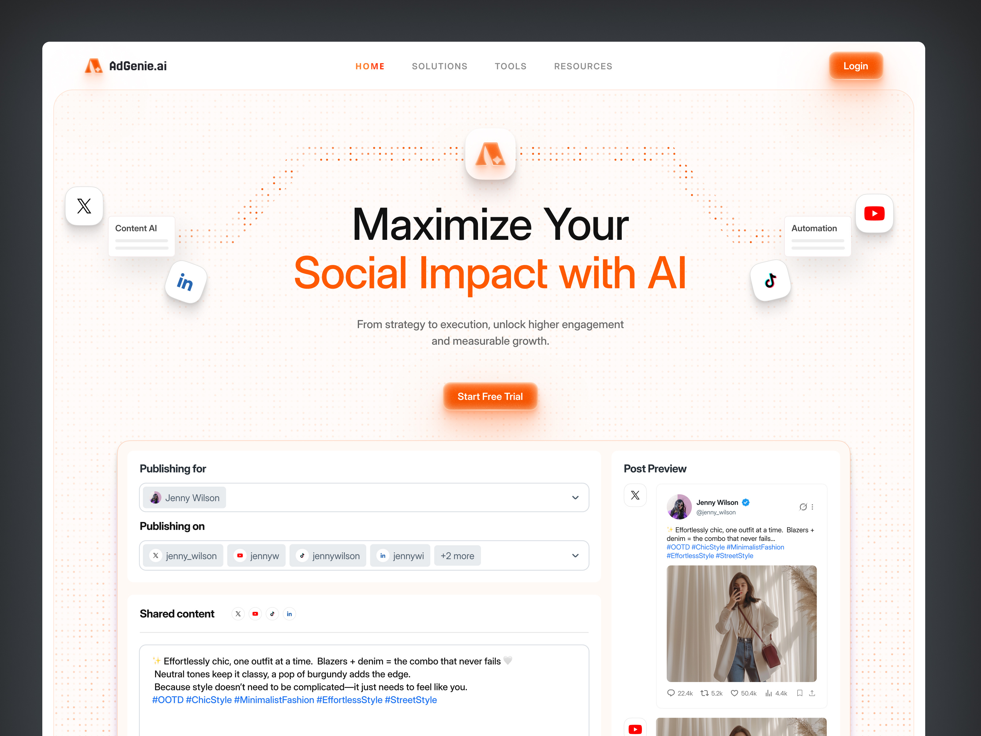 Example of AdGenie AI ⸺ AI-Powered Social Media Marketing Website Design