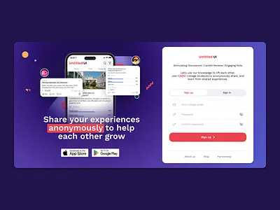 College Students App – Sign Up Page UI authentication college log in onboarding sign up student ui design