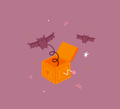 Bat in the Box bat character halloween illustration procreate scary spooky surprise texture toy