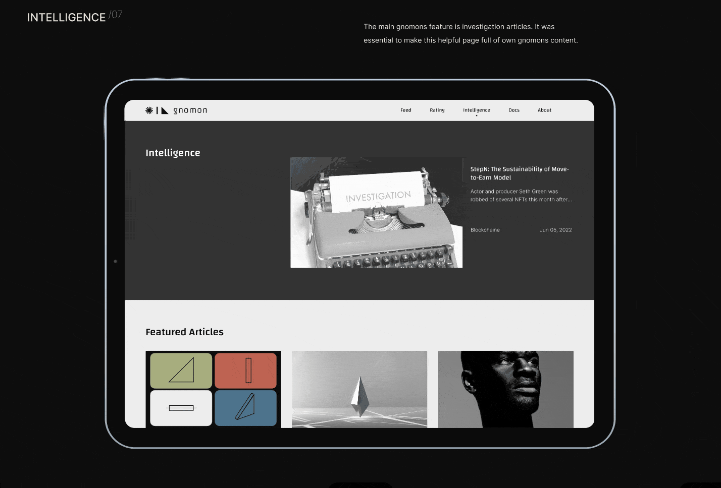 Gnomon | WebSite Investigative Analytics platform branding design landing