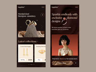 Sapphire - Jewelry Mobile Website bracelet ecommerce jewelry store landing landingpage luxury design necklace online jewelry product responsive design ring shop ui uiux design valentines jewelry web design webdesign website design website designer wedding jewelry