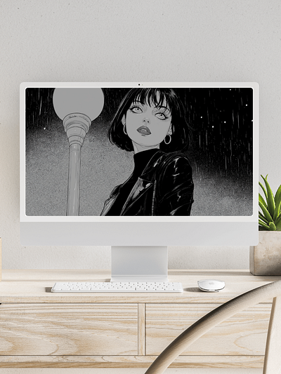 Noir Girl: Manga Black & White Wallpapers (4 Phone + 3 Desktop) android anime background desktop digital iphone manga monochrome pack texture wallpaper