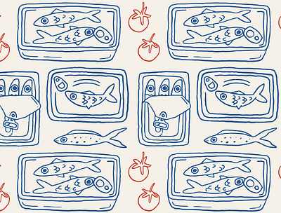 Sardine love pattern creative market design elements fishermancore hand drawn illustration pattern sardine sea seamless summer vector