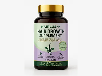 Hairlush+ Hair Growth Supplement Label Design 3d 3d mockup app bag design bottle branding cosmetics design graphic design haircare health illustration label label design logo packaging packaging design skincare ui