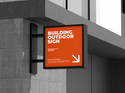 Orange Signage Mockup on Building 3d 3d mockup branding builiding design graphic design illustration logo mockup mrfauzi realistic realistic mockup signage mockup signboard ui